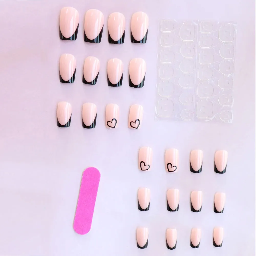 24pcs Medium Square Pink France Full Cover Fake Nail Set - Short Coffin Press On Nails Love Design For Girl Mother Women Gift