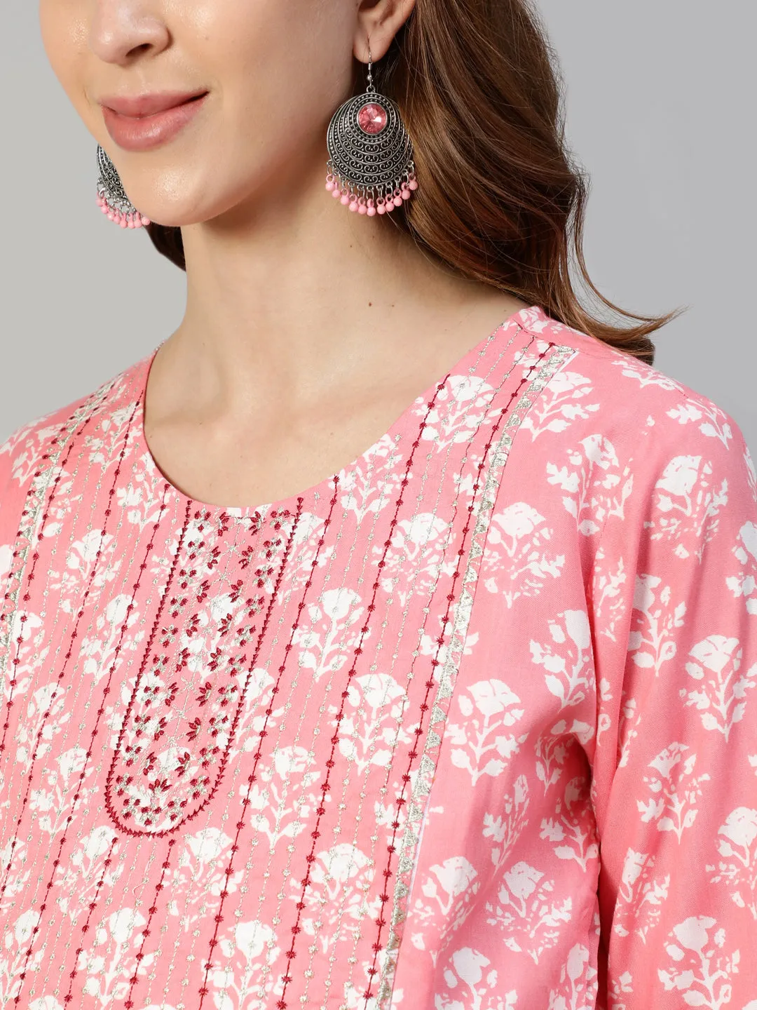 Anubhutee Pink Floral Printed Maternity A-Line Midi Dress