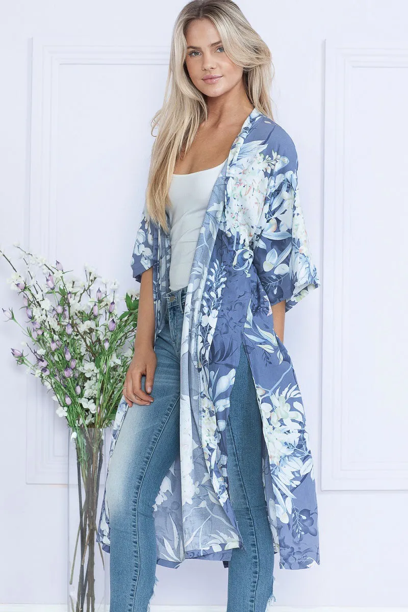 Blue Floral Duster Kimono