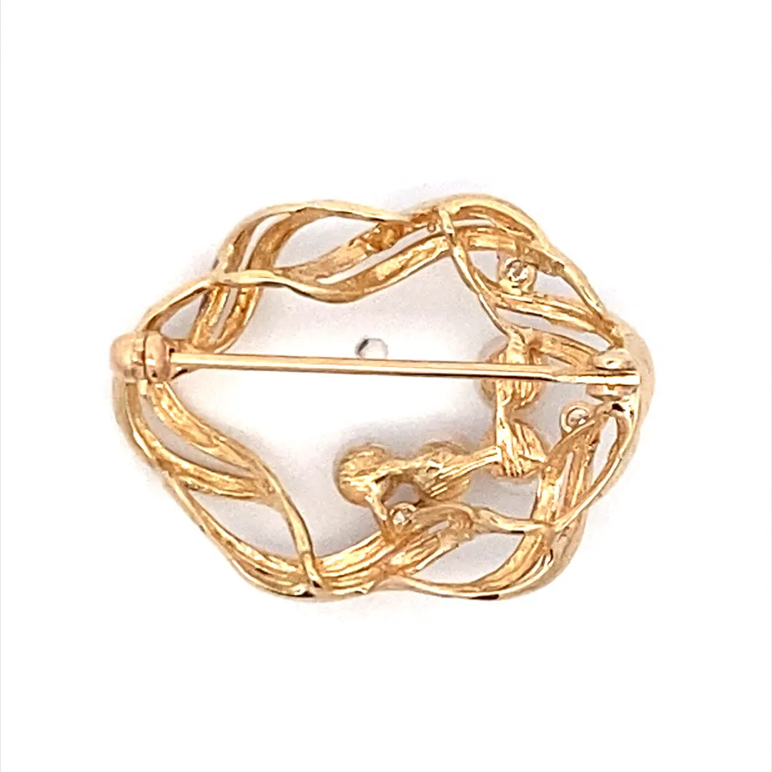 Estate Yellow Gold Pearl and Diamond Brooch