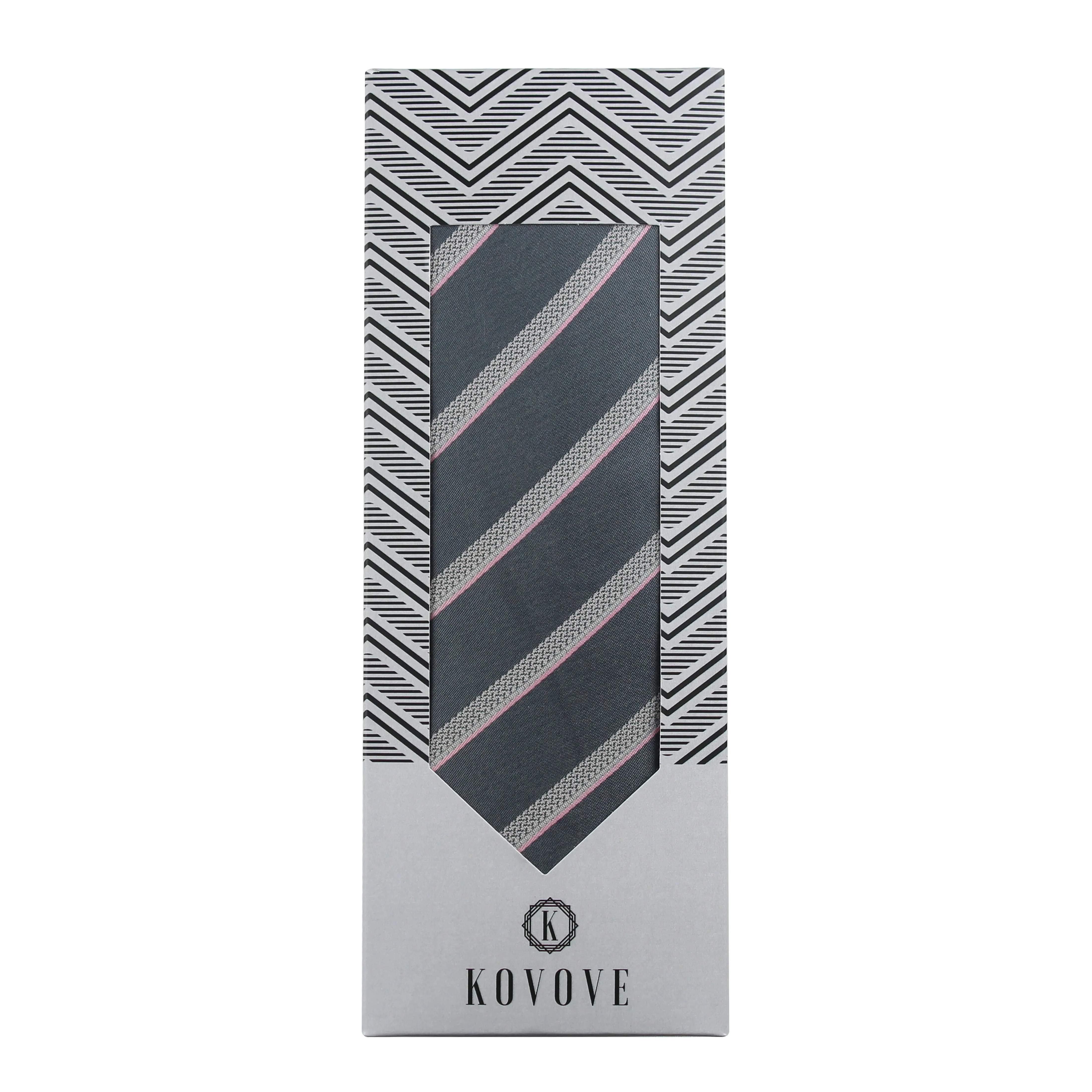 Kovove Elegant Gray Striped Neck Tie For Men