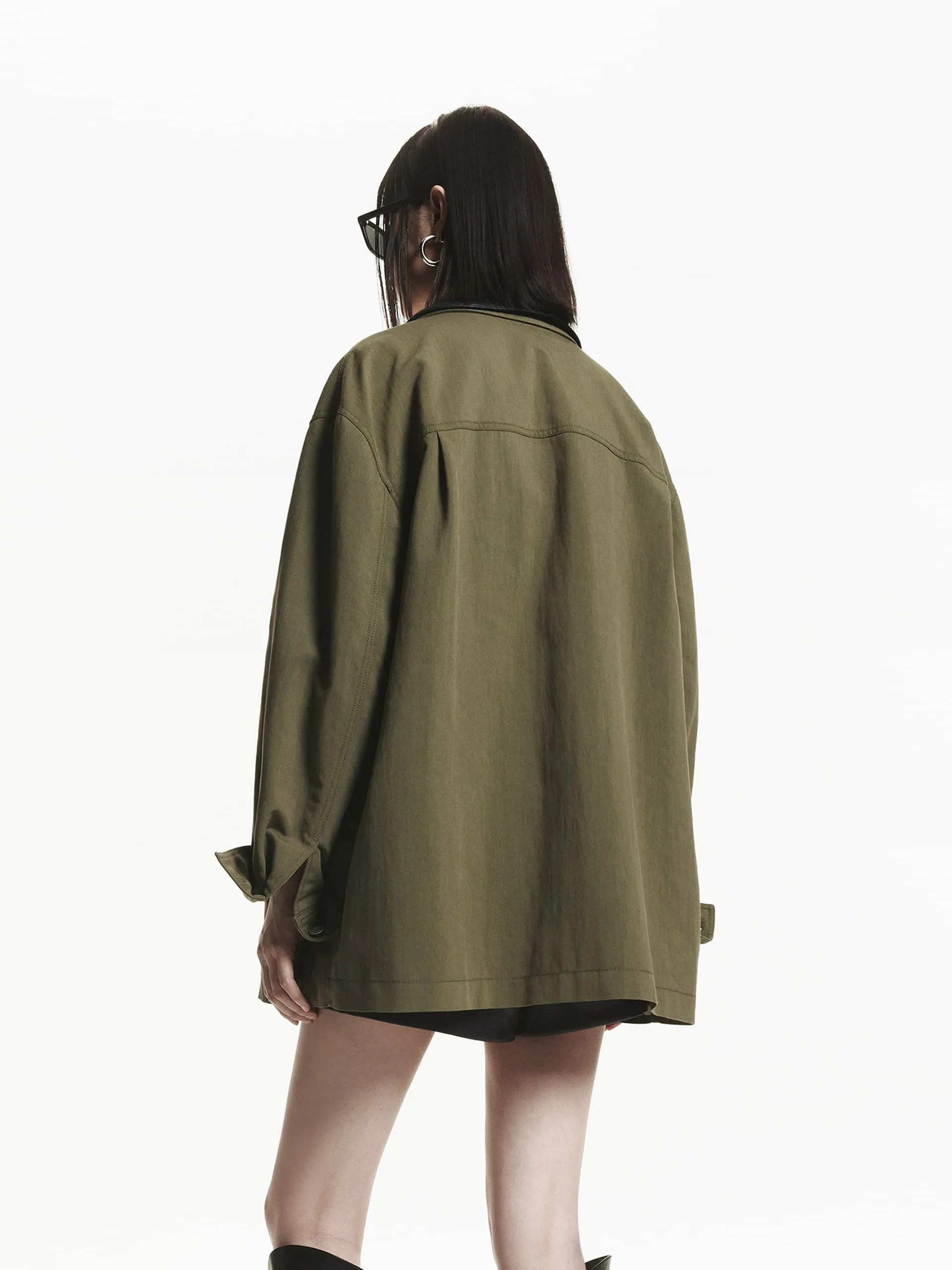 Leather Collar Loose Coat