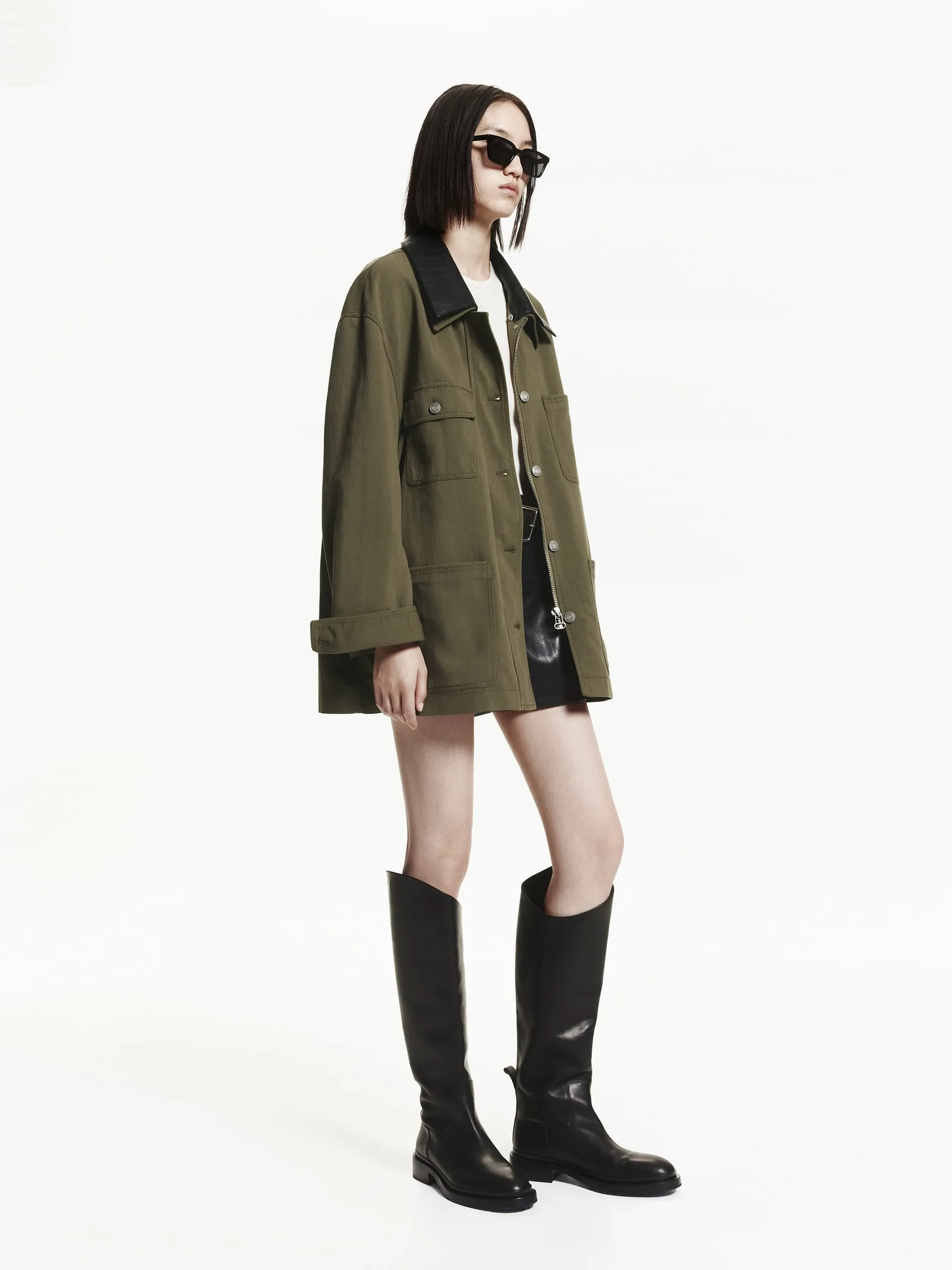 Leather Collar Loose Coat