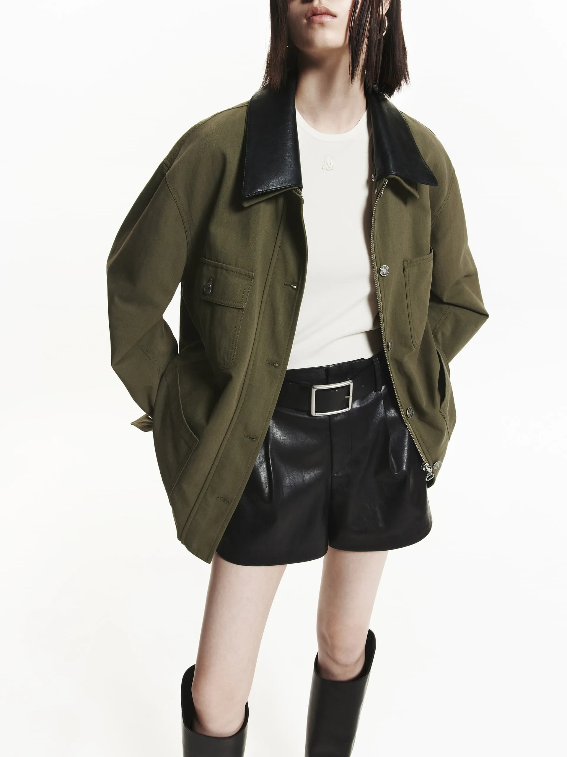 Leather Collar Loose Coat
