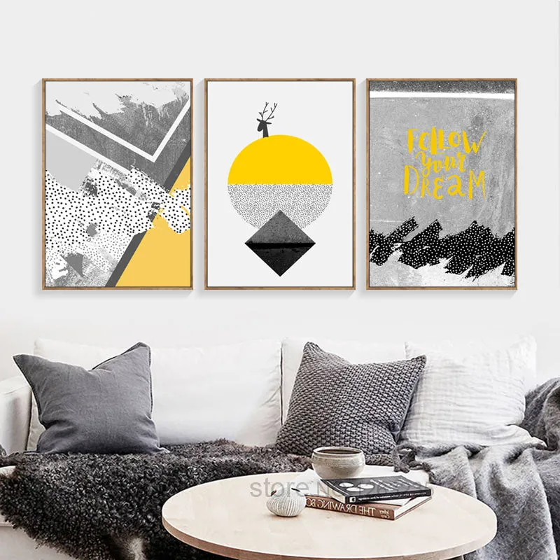 Nordic Poster Abstract  Canvas Prints Yellow Geometric Wall Art Unframed