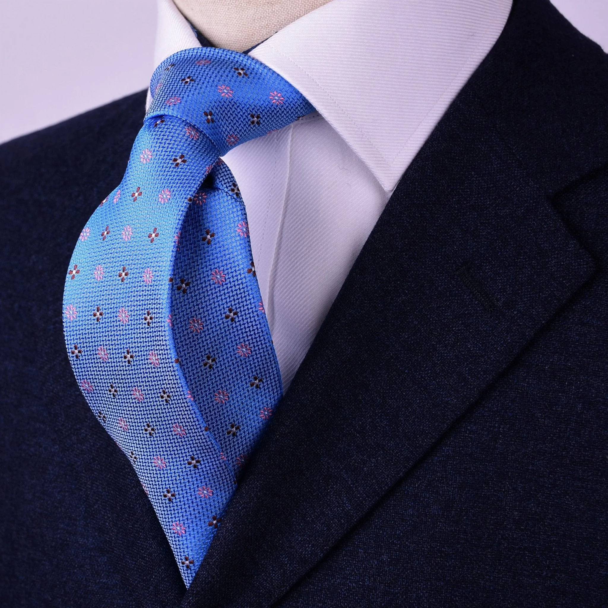 Pink Floral Red Cut Polka Dots Light Blue Skinny Woven Tie 3"