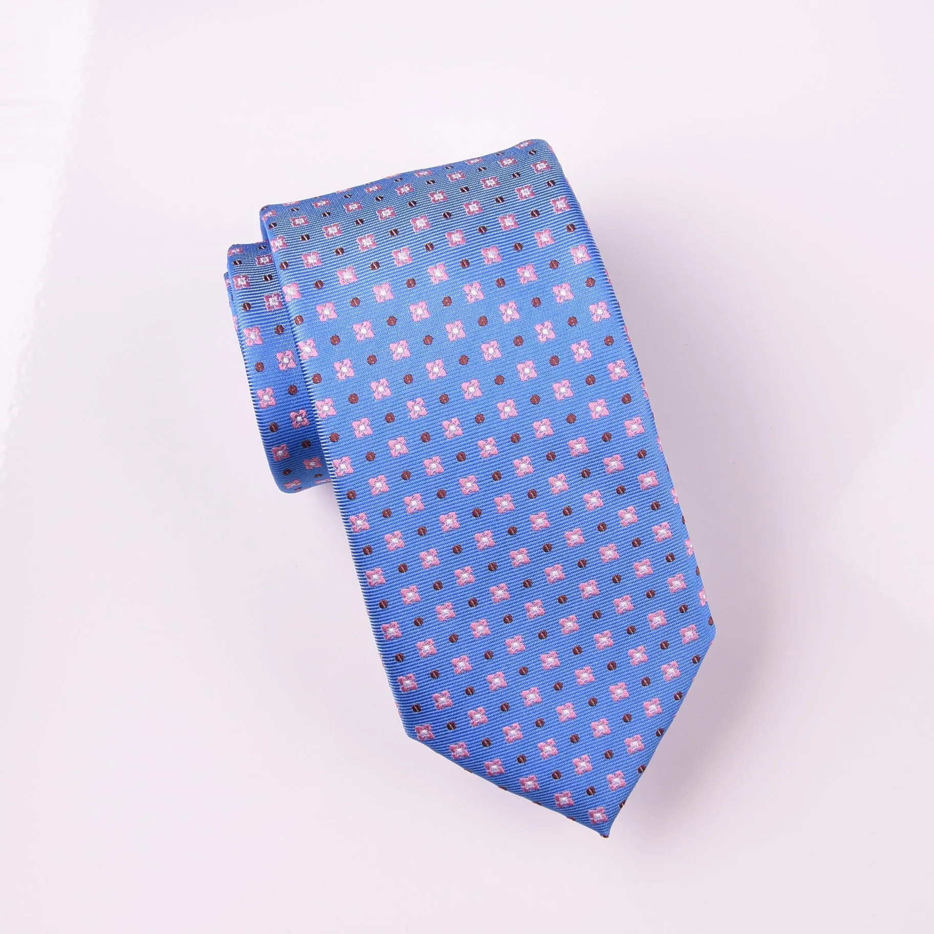 Pink Floral Red Cut Polka Dots Light Blue Skinny Woven Tie 3"