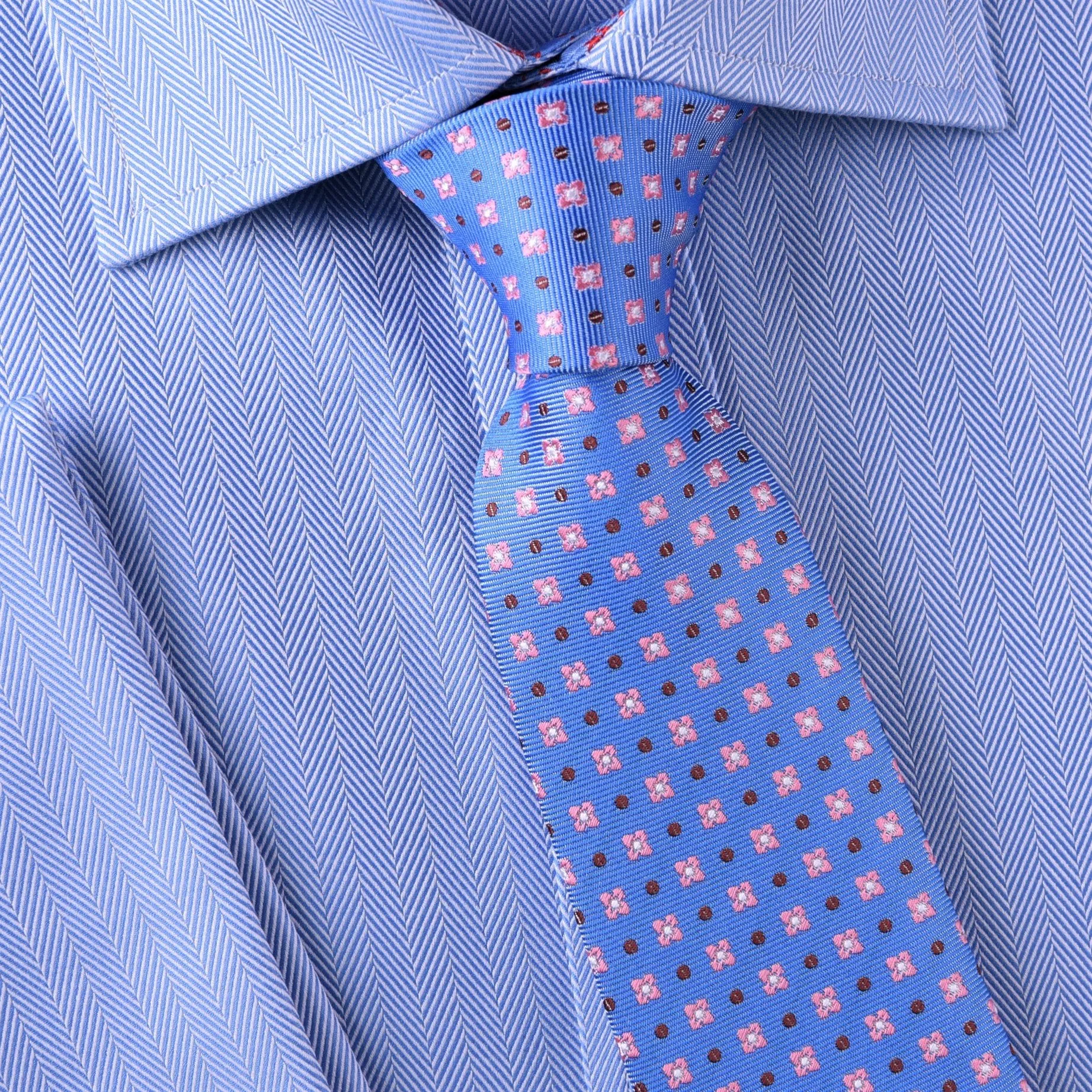 Pink Floral Red Cut Polka Dots Light Blue Skinny Woven Tie 3"
