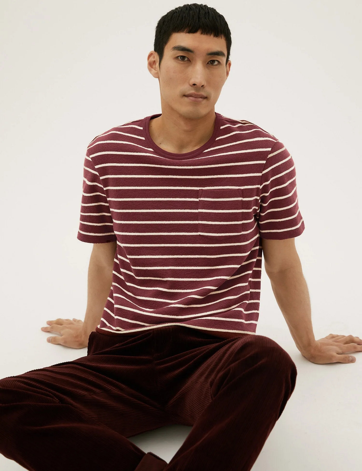 Pure Cotton Striped Textured T-Shirt