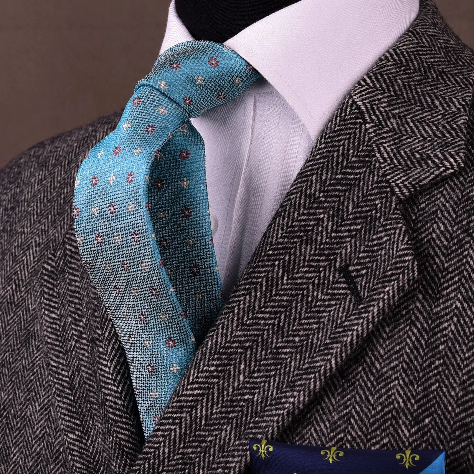 Red Floral Teal Geometric Neat Ripple Modern Woven Tie 3"