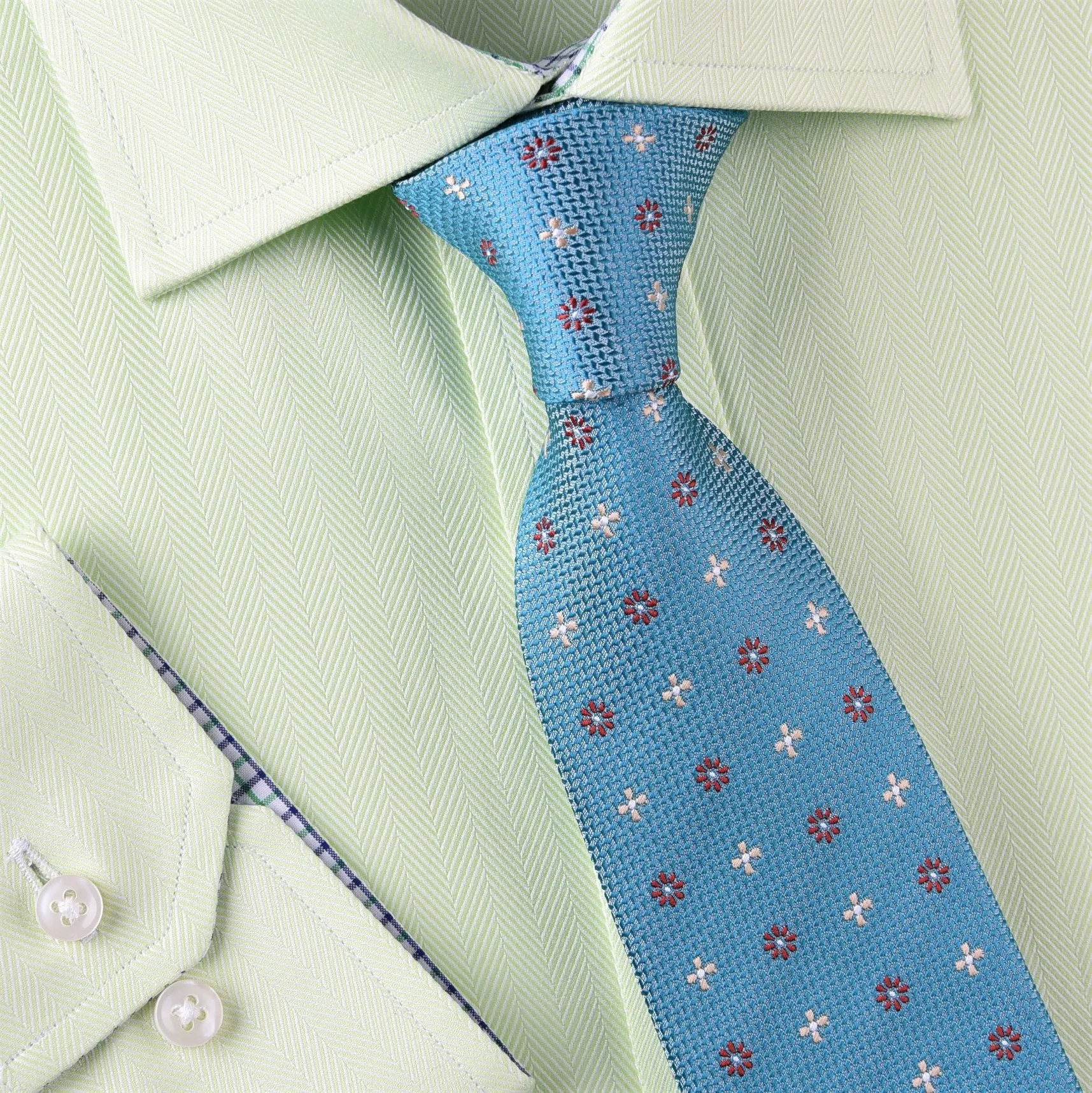 Red Floral Teal Geometric Neat Ripple Modern Woven Tie 3"